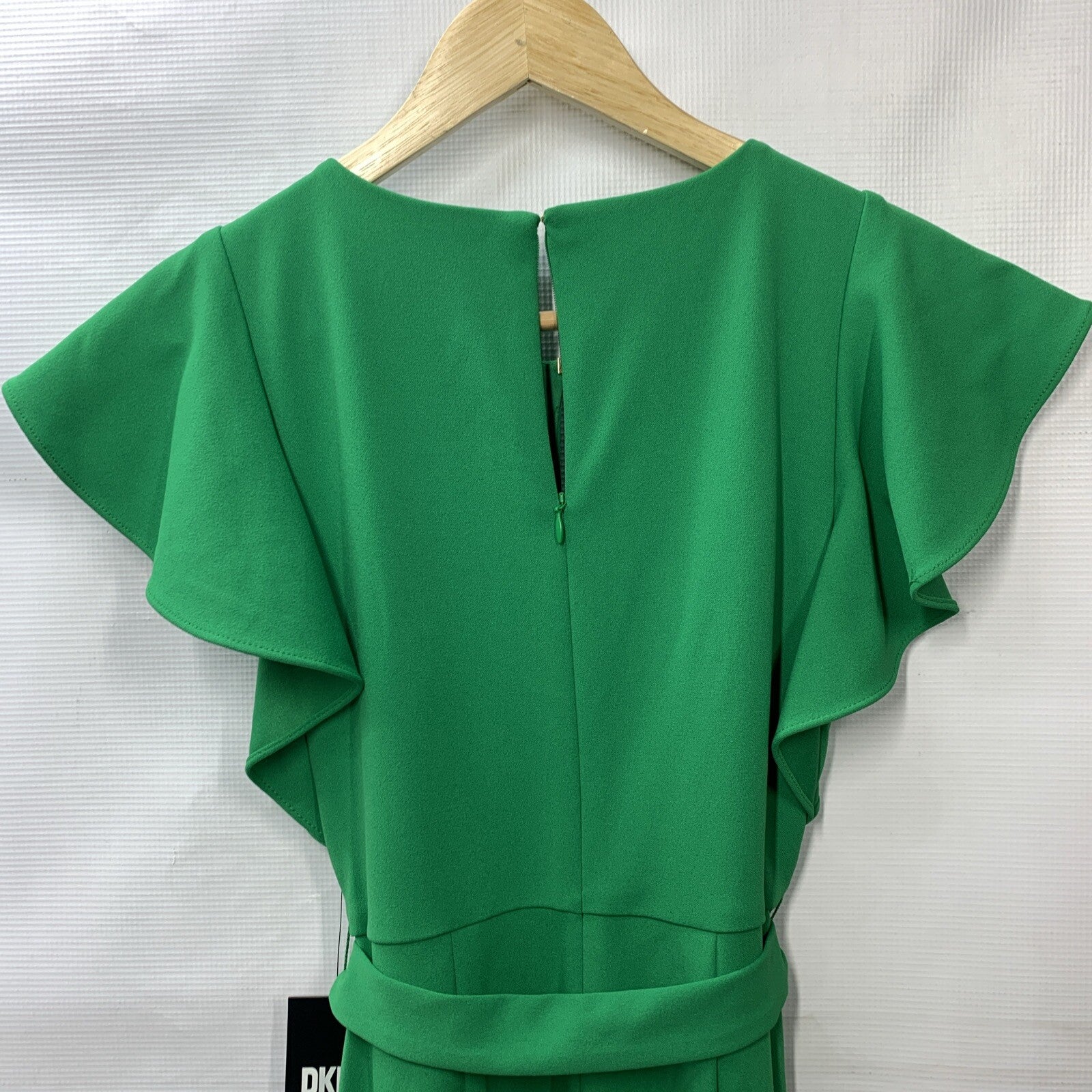 DKNY Womens Navy Flutter Sleeve Keyhole Neck Cropped Jumpsuit Green Size 2P