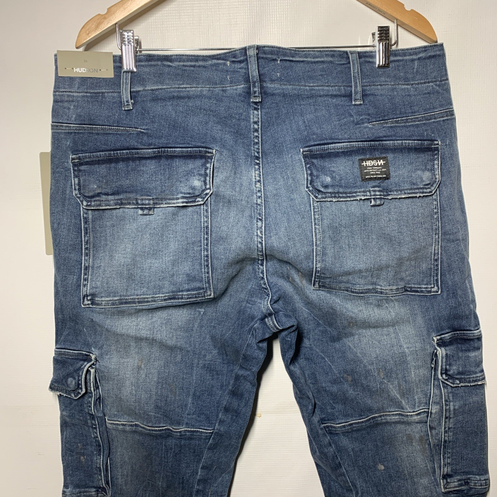 Hudson Men’s Skinny Summer Night Cargo Paint Splat Jeans 36 Long Pants w/Pockets