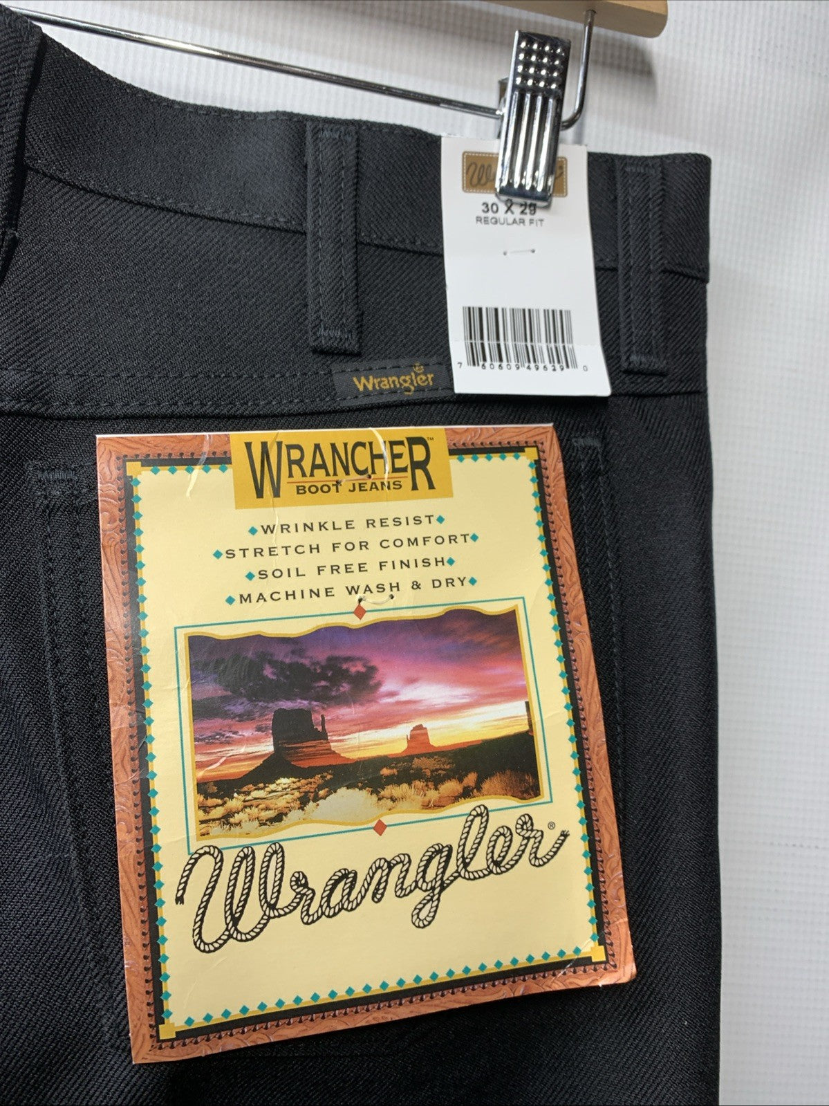 Wrangler Men's Wrancher Dress Jeans Regular Fit Size 30x29 Black Long Pants