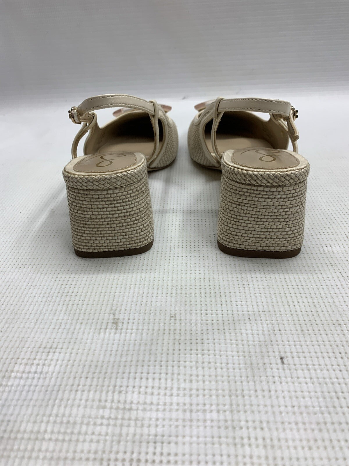 Sam Edelman Women Tracie Heel Size 8M Natural Weave Squared Toes Slingback Strap