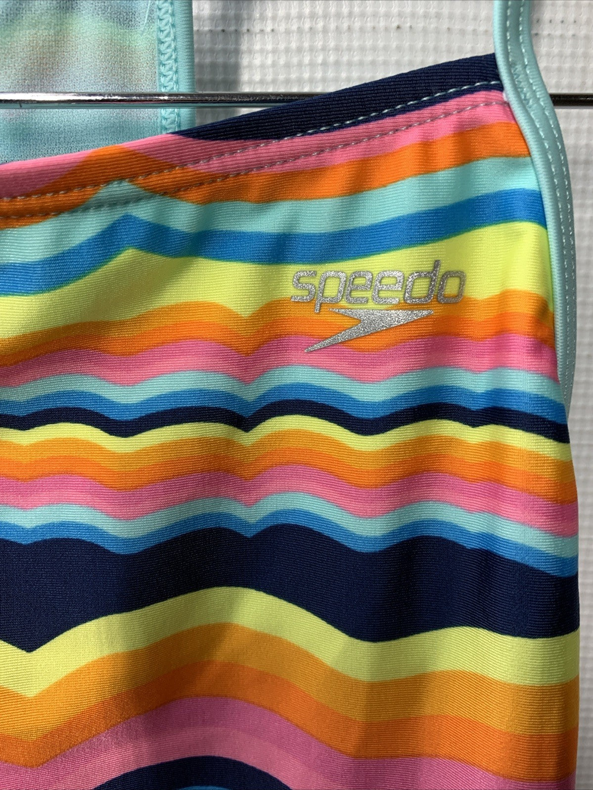 NEW!!! Speedo Girls Thin Strap One Piece Swimsuit Size L 12/14 Rainbow UPF 50+
