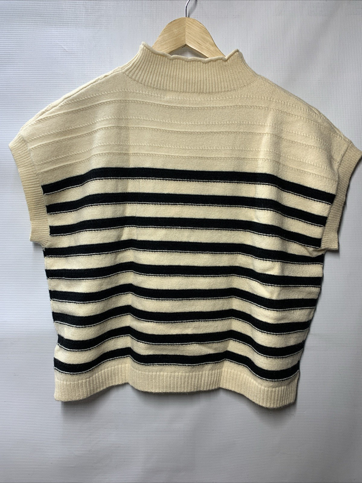 GRACE KARIN Striped Cap Sleeve Knit Sweater Crop Top Oversized Off White/Black L