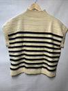 GRACE KARIN Striped Cap Sleeve Knit Sweater Crop Top Oversized Off White/Black L