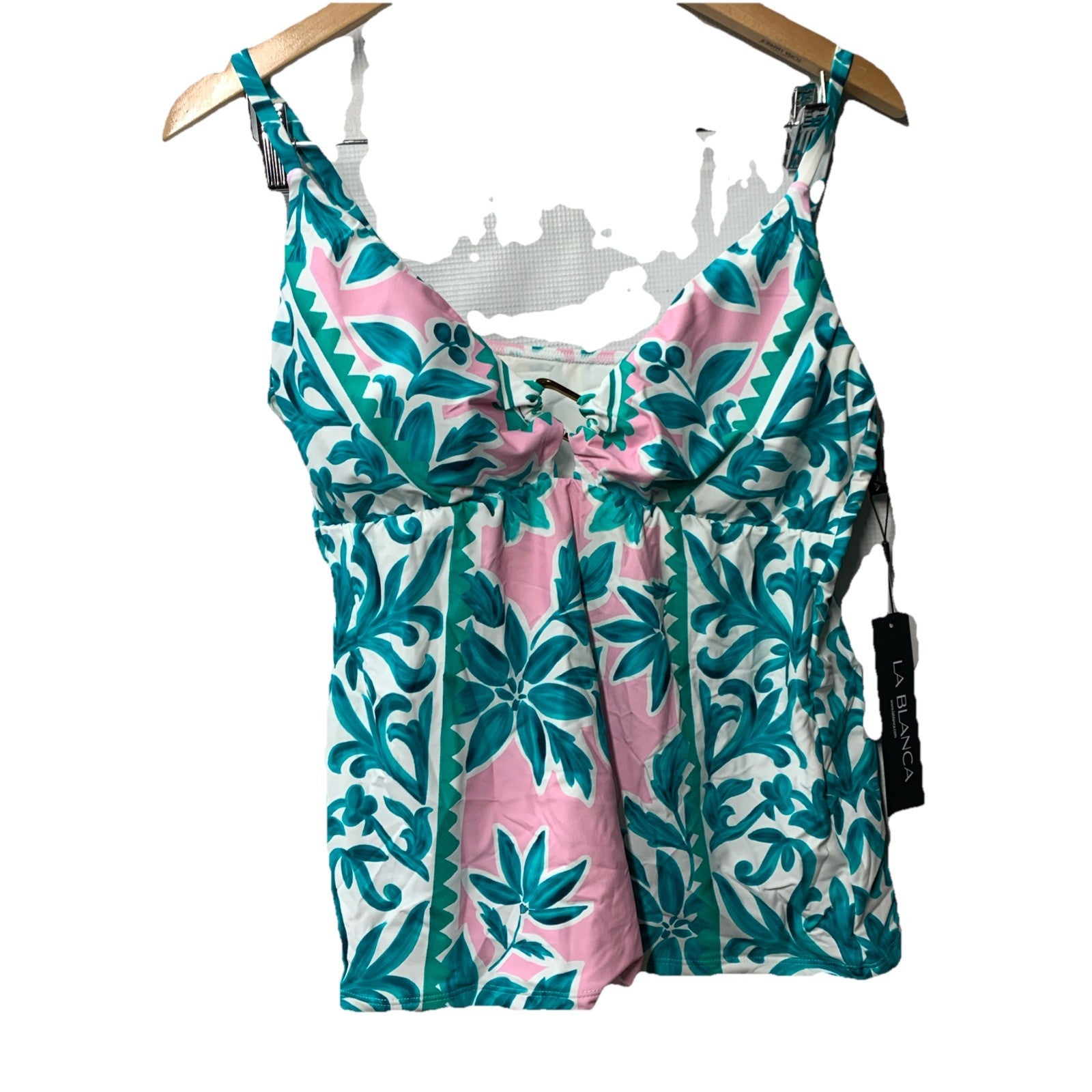 La Blanca Women's Over The Shoulder Tankini Swimsuit Top LB5SS87-MLT Size 16