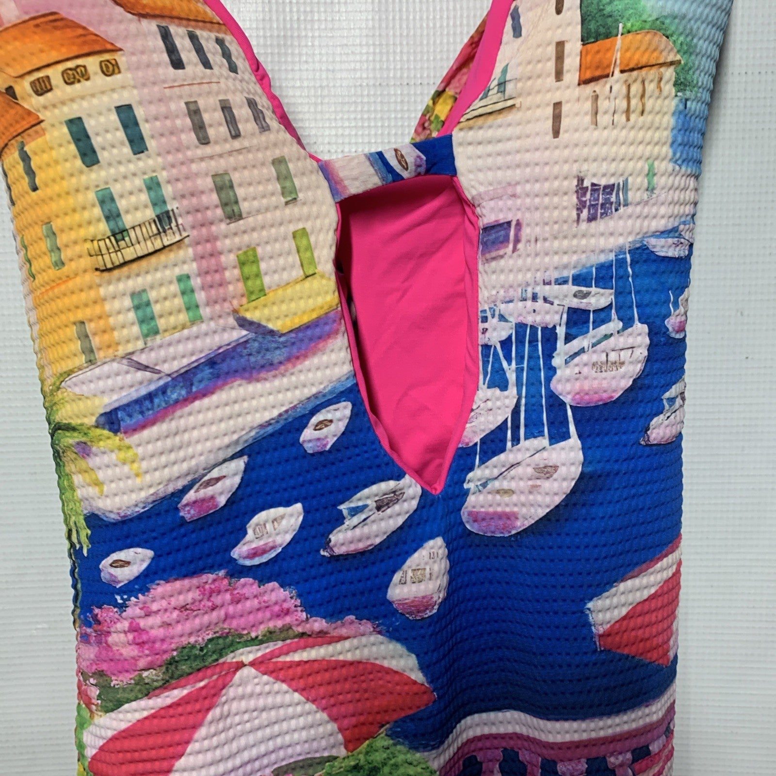 Becca Womens Positano One Piece Swimsuit With Plunge Neck, Reversible Size Large
