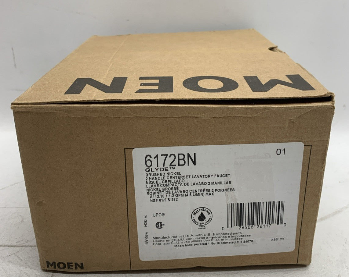 Moen Glyde Brushed Nickel Two-Handle High Arc Centerset Bathroom Faucet, 6172BN