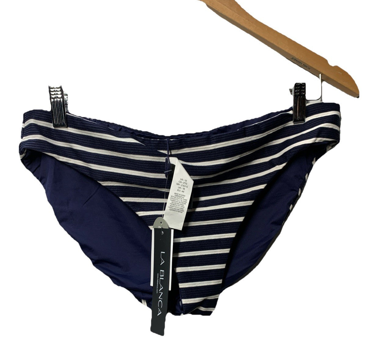 La Blanca Womens Beachwear Striped Reversible Swim Bottom Separates Navy 12