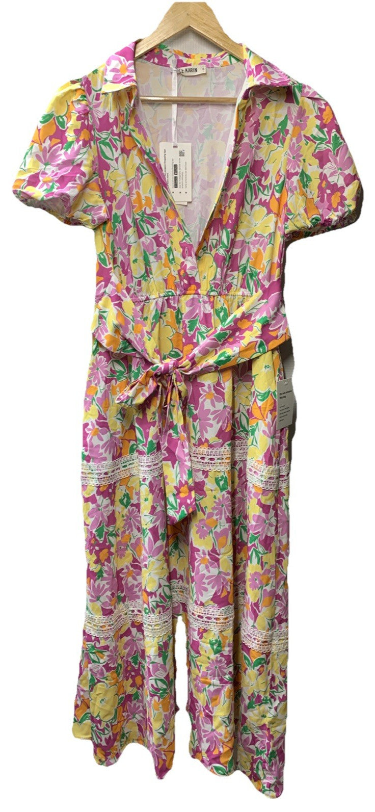 GRACE KARIN Women's Boho Tie Belt Short Puff Sleeve A Line Maxi Dress Size Med