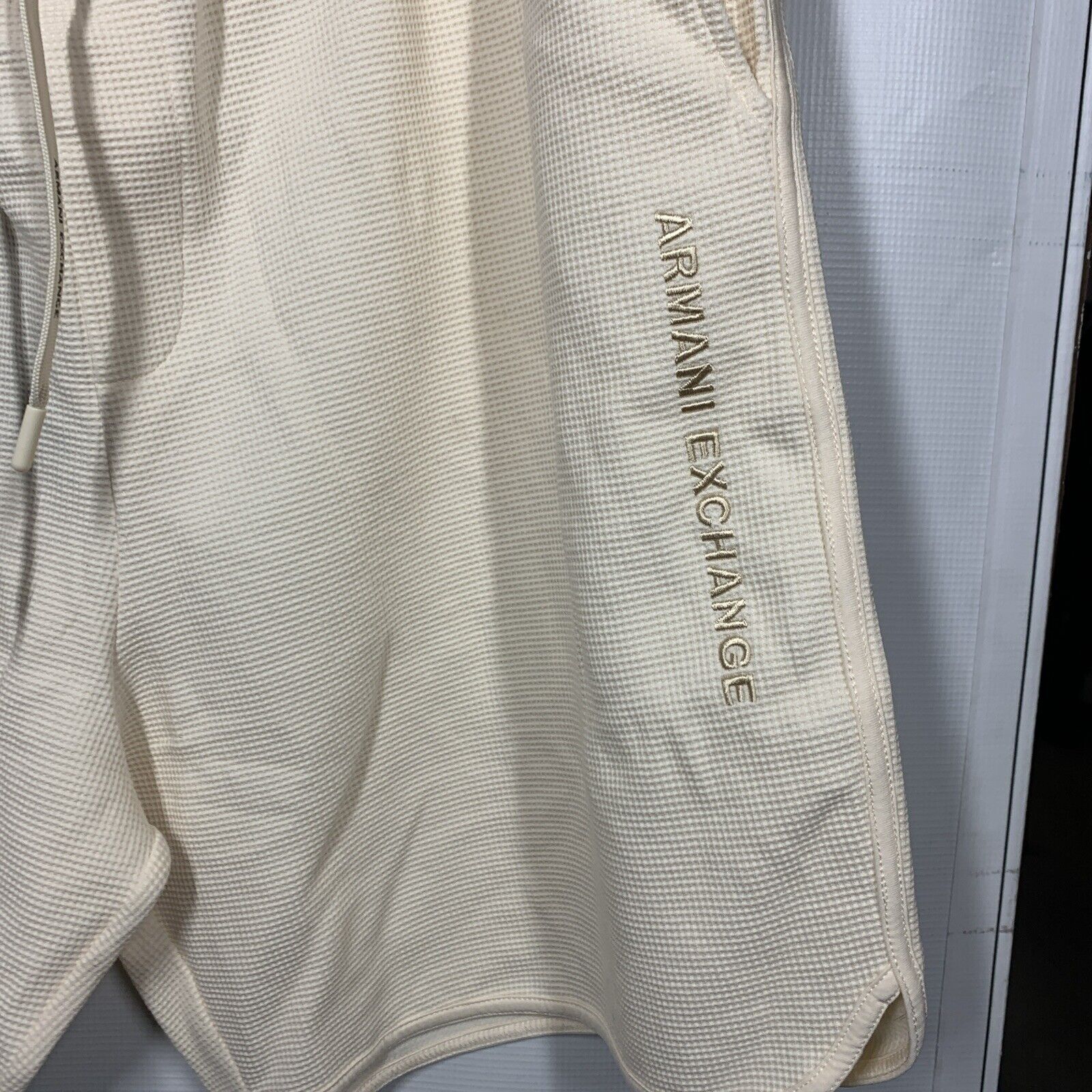 Armani Exchange Mens Drawstring Waffle Shorts Size 2XL Cream Casual with Pockets