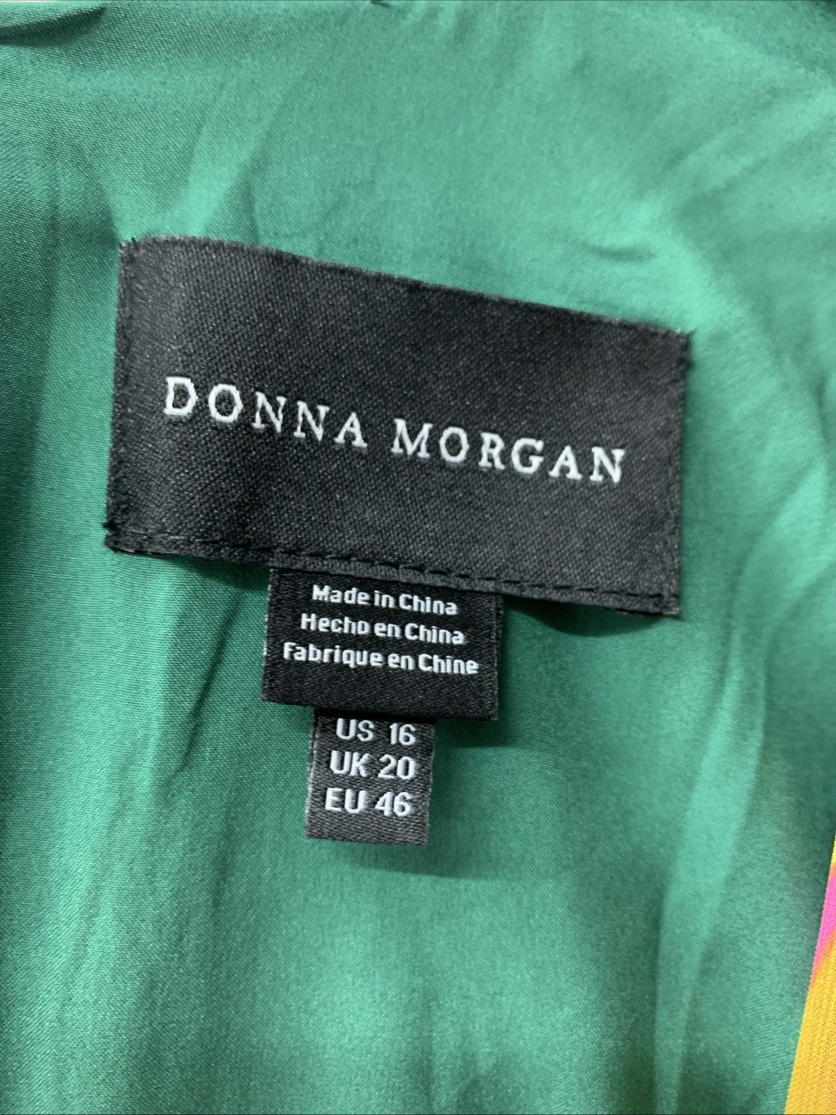 Donna Morgan Women's Foil Printed Wrap Look with Ruching Details, Multi, Size 16