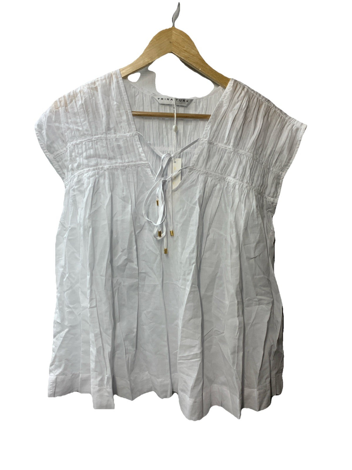 Trina TurkWomen's White Soraveta Top Size Small Sleeveless 2404102CO1 String tie