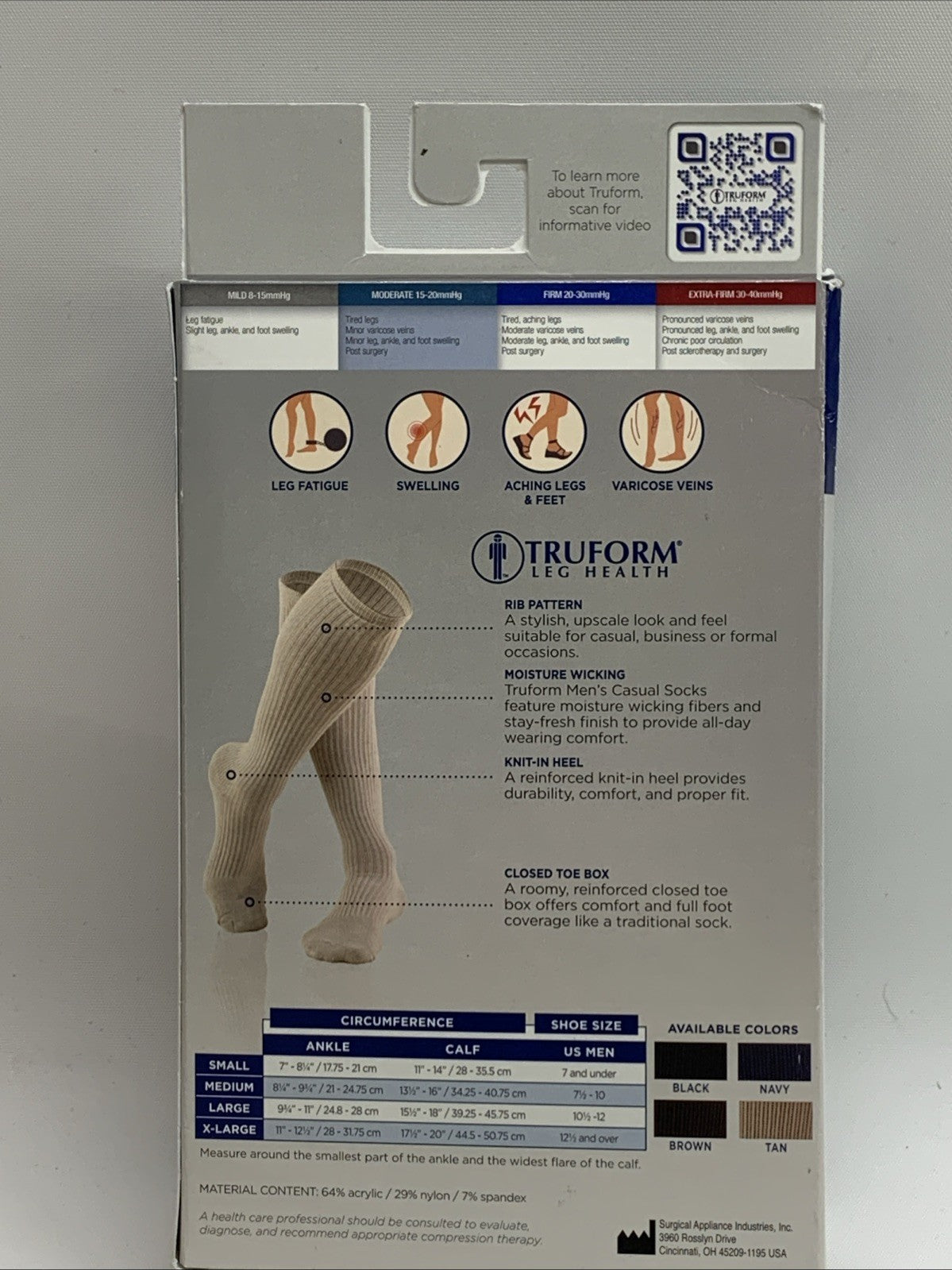 Truform Men's Socks Knee High Cushion Foot Active Casual Style: 15-20 mmHg XL