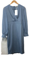Grace Karin Haze Blue Surplice Clip Dot Long Sleeve Sheath Pencil Dress Size XS