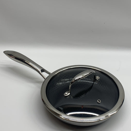 HexClad Hybrid Nonstick 8-Inch Frying Pan Cookware with Cover Glass Lid - USED