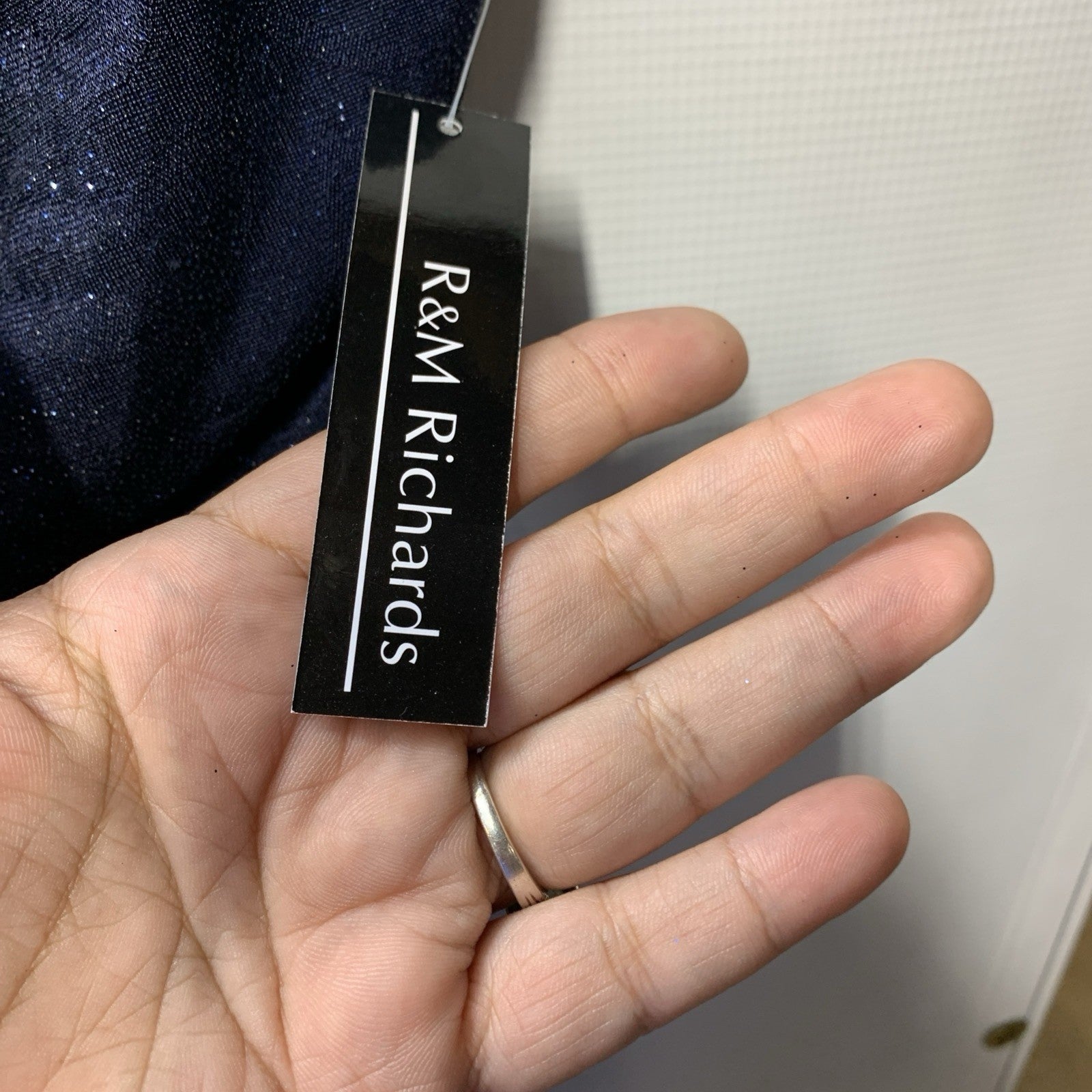 R&m Richards Women's Glitter Knit Chiffon Evening Gown Navy Blue 10 Sleeveless