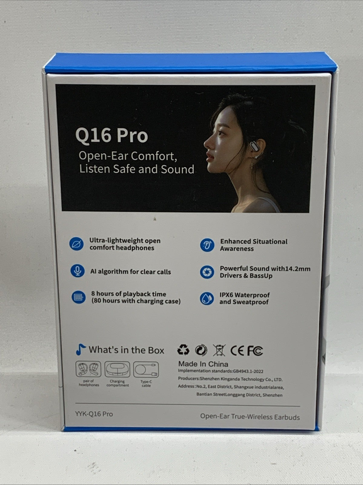 YYK-Q1 Q16 Pro LCD Open Ear Earbuds True Wireless LCD Open Earphones Lightweight