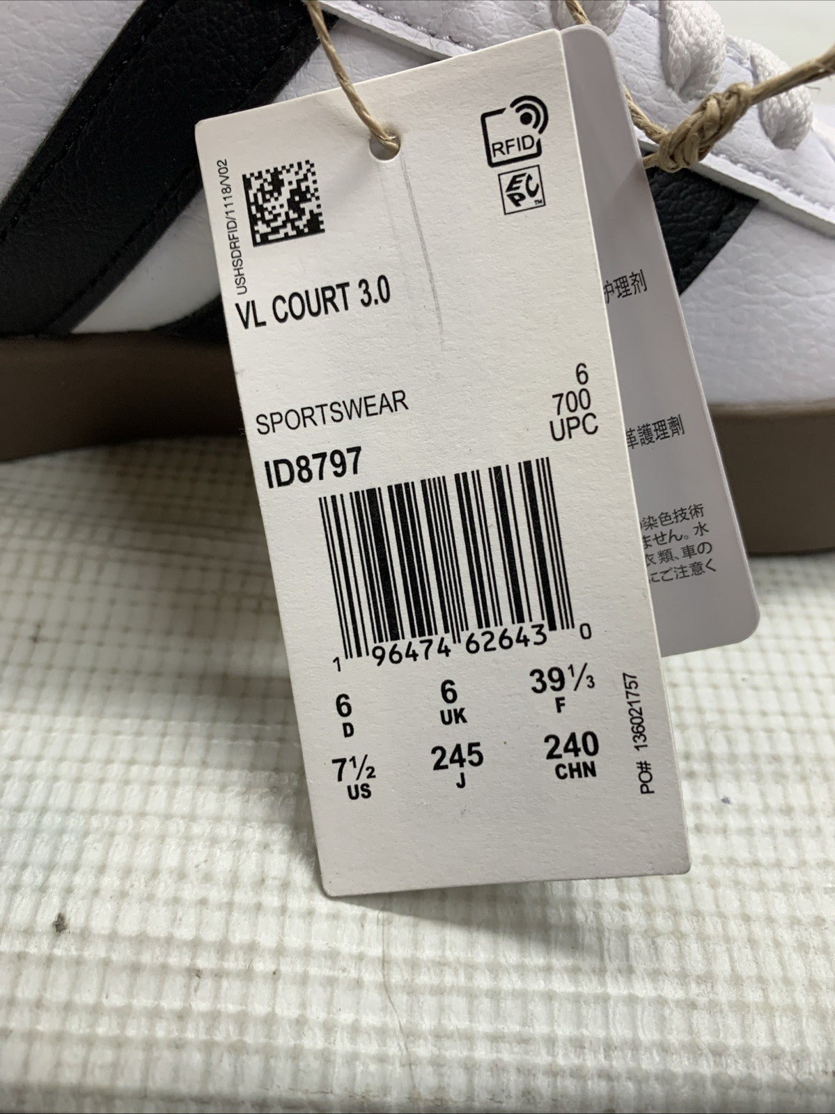 adidas Women's VL Court 3.0 Sneaker White 7.5 Lace-Up Shoes Lightweight ID8797