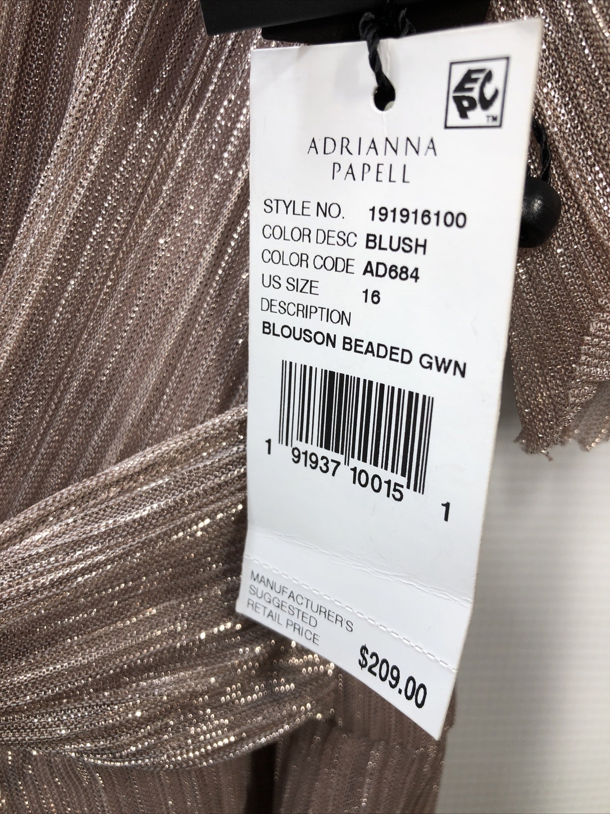 Adrianna Papell Women's Stardust Pleated Mermaid Blouson Beaded Gown 16 Blush