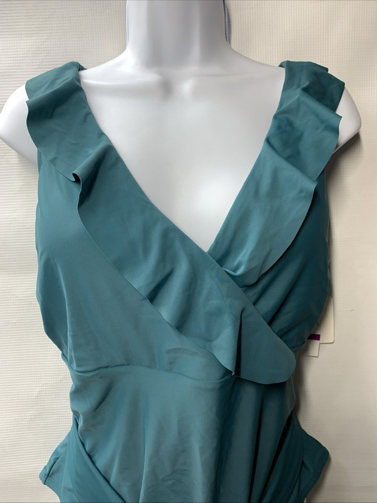 Rebecca Virtue Women's Kelly Ruffle One Piece Swimsuit Plunge Teal XXL Swimwear