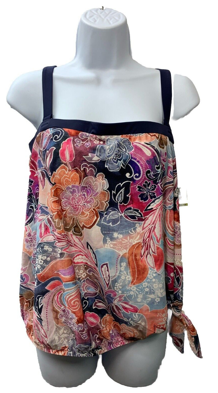 Maxine Of Hollywood Floral Bandeau Tankini Tank SwimTop Size 14 MM4DY66 Lined