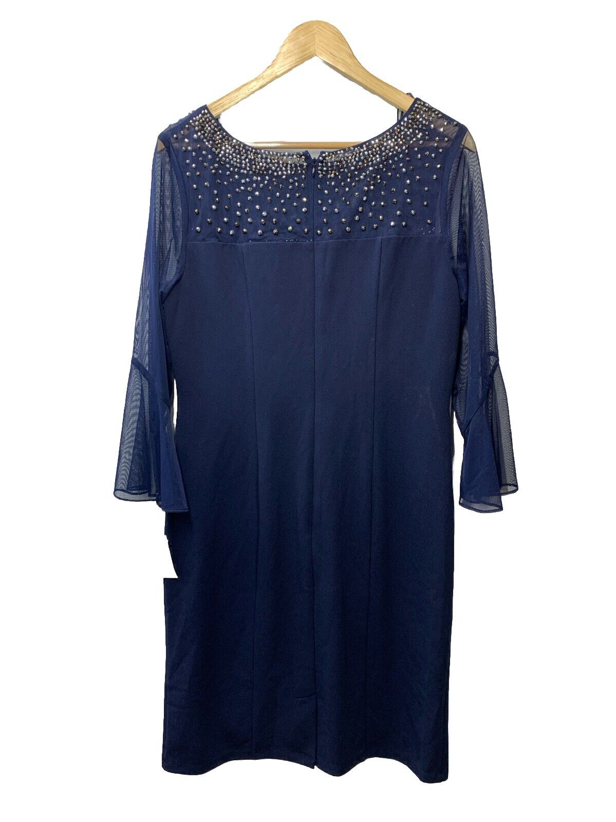 Alex Evenings 8160208 Navy Embellished Illusion Neckline Sheath Dress Size 12