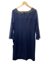 Alex Evenings 8160208 Navy Embellished Illusion Neckline Sheath Dress Size 12
