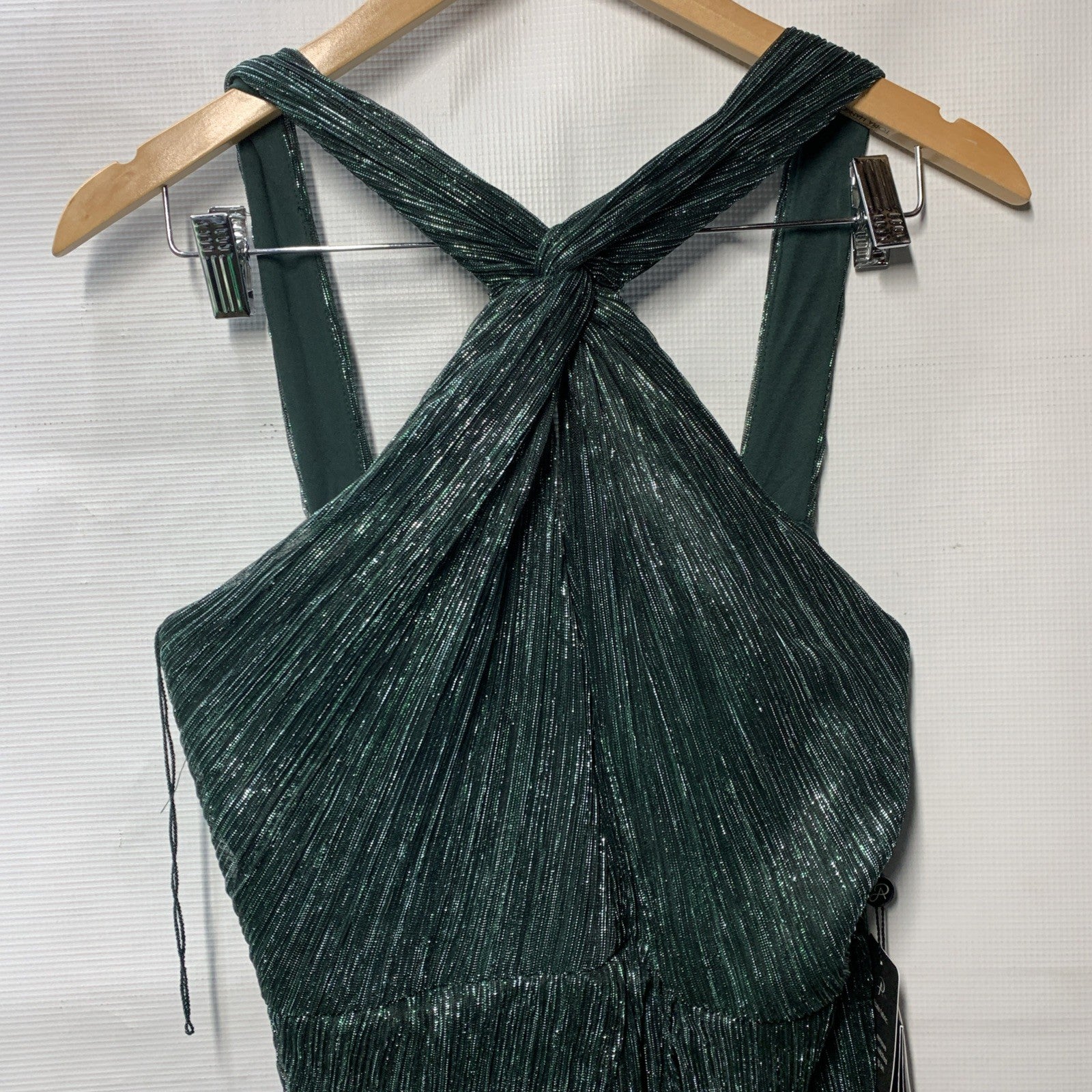 Adrianna Papell Women's Green Halter Crinkle Metallic Midi Dress 8 Green Pine