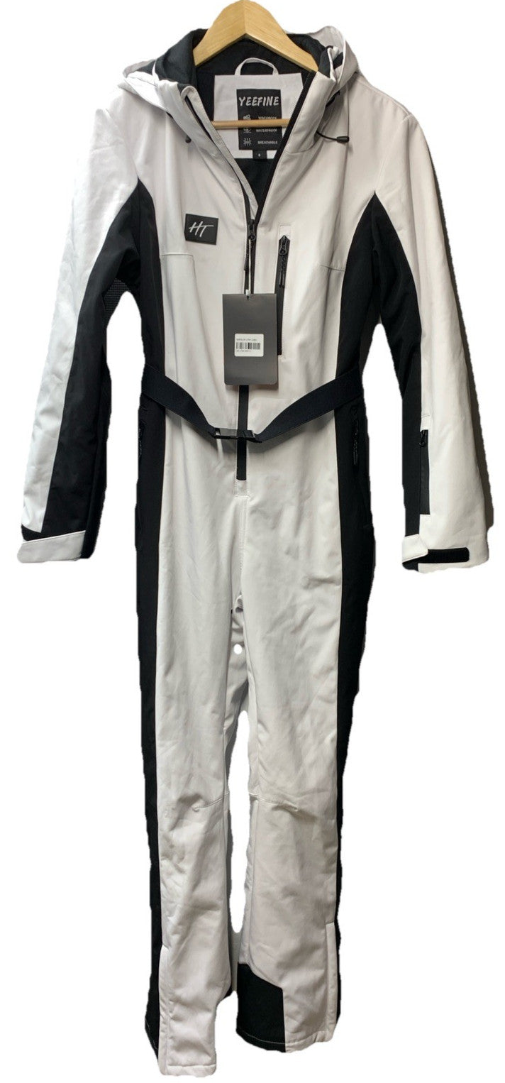 YEEFINE Women's Ski Suit One Piece Jumpsuits Snowsuits Waterproof Size S White