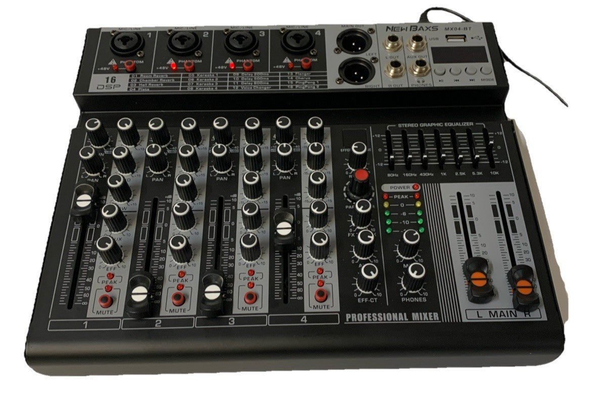 Professional Audio Mixer, 4 Channel Audio Interface Sound Board Mixing Consol