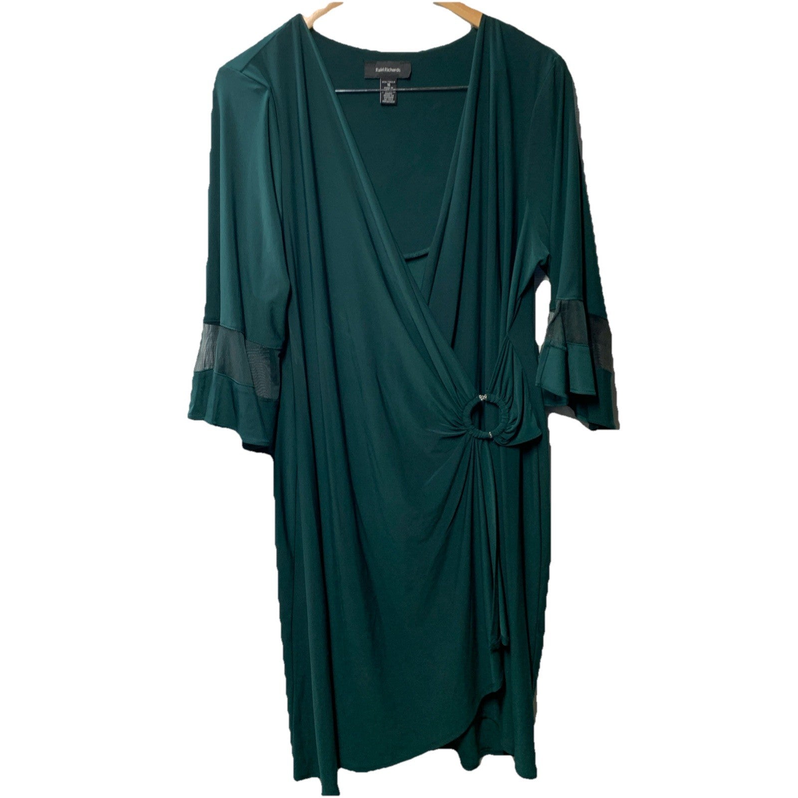 R&M Richards Green Dress Cocktail Party Wedding Business Size 16 Long Sleeve