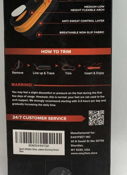 Running Athletic Shoe Insoles Men Women for Running Gym Workouts Black Small