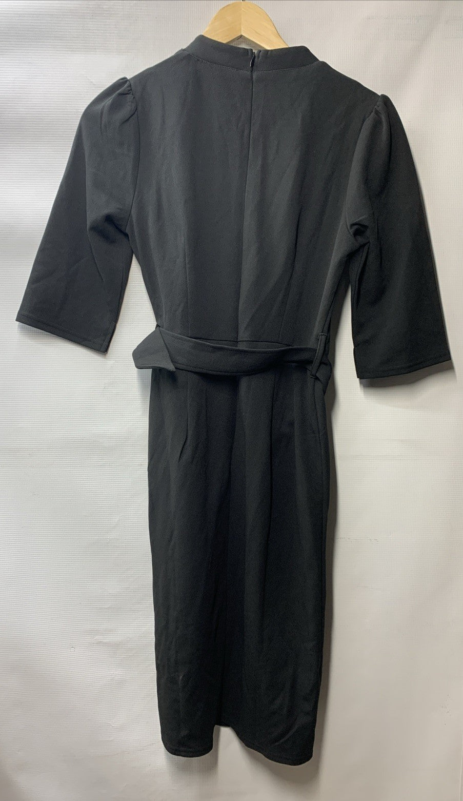 Grace Karin women's black 3/4 sleeve V-neck bodycon sheath dress with zipper, size small, styled for work or casual wear