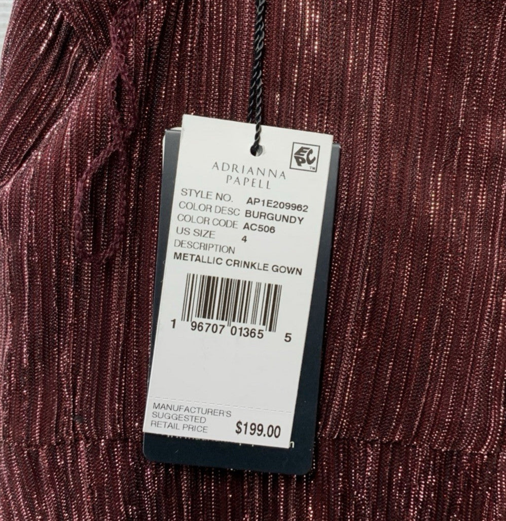 Adrianna Papell Women's Metallic Crinkle Gown Dress Size 4 Party/Cocktail Formal
