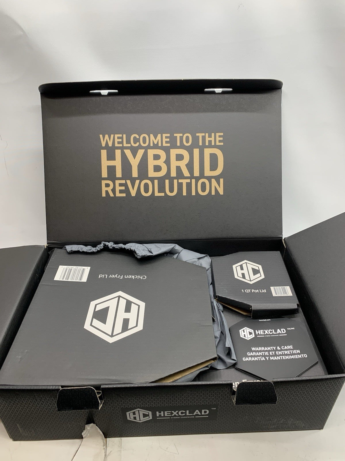 HexClad Hybrid Cookware 5 Pc Frying Pan & Pot Set 12” Griddle w/Lids 7QT, 1QT,