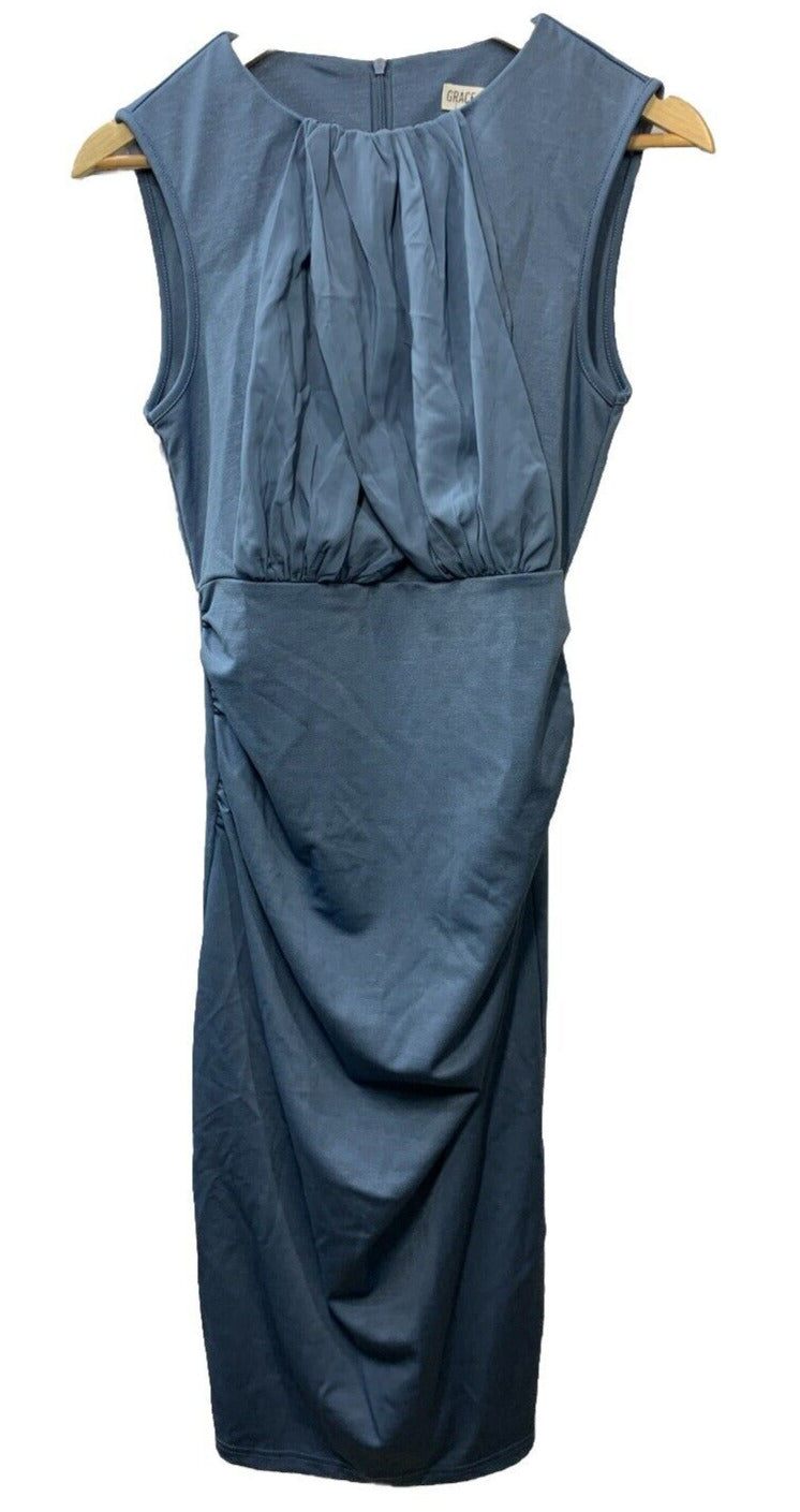 GRACE KARIN Ruched Bodycon Dress Summer Sleeveless Front Drape Patchwork Size S