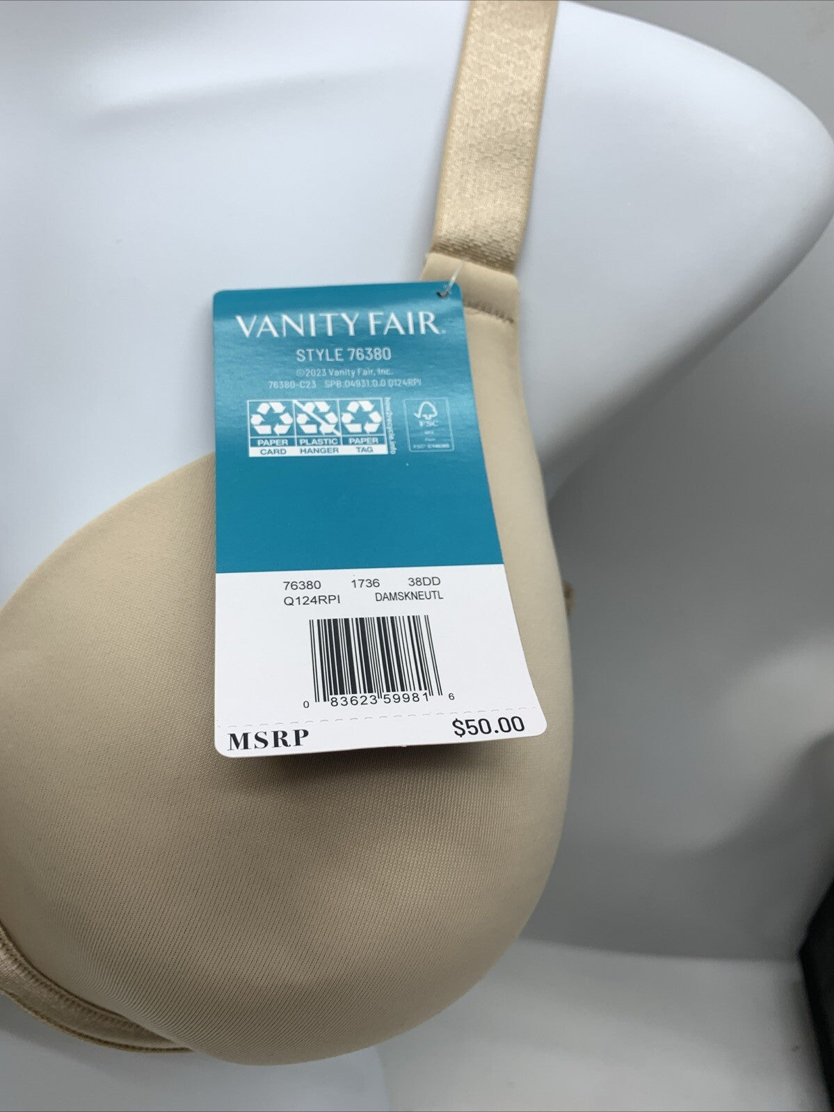 Vanity Fair Beautiful Benefits Contour Back Smoother Bra 76380 Size 38DD Beige
