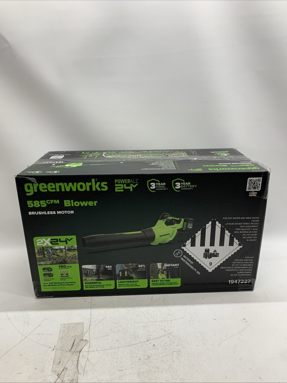 Greenworks 585 CFM Cordless Battery Leaf Blower Brushless Motor Lightweight
