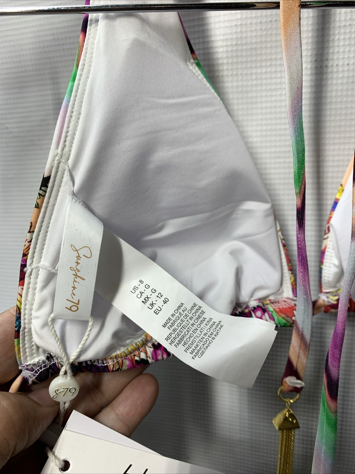 Sunshine 79 Women's Triangle Halter Bikini Swimsuit Top Sz 8 Tie Back Floral Mix