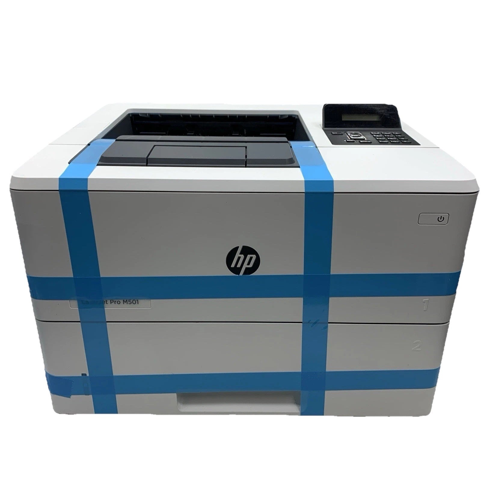 HP LaserJet Pro M501dn Printer 550 Sheet Paper Tray Black White LCD Display Back