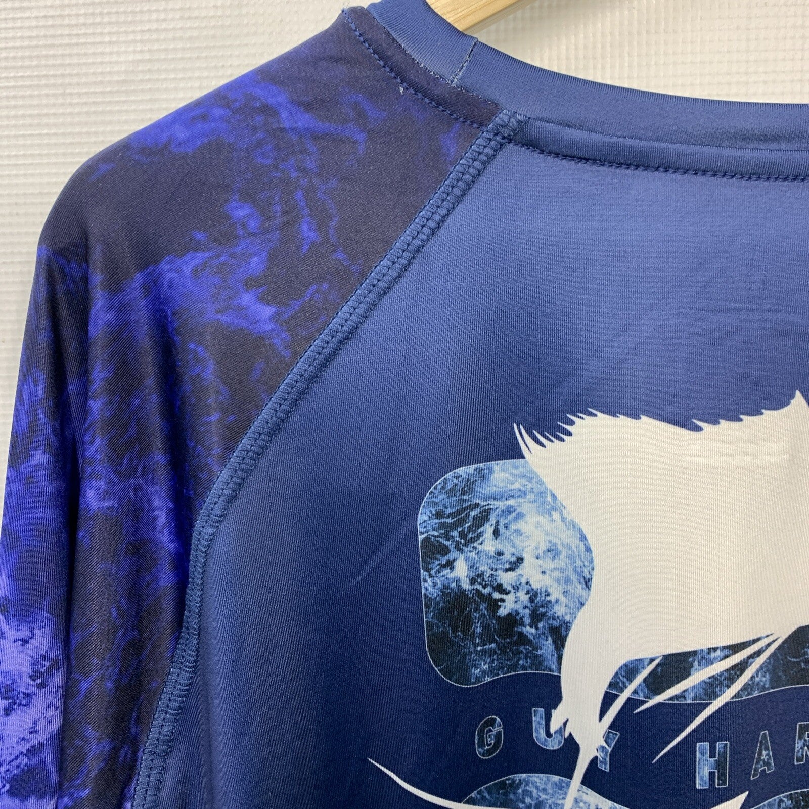 Guy Harvey Men's Deep Blue Shirt Raglan Sun Protection Long Sleeve T-shirt Large