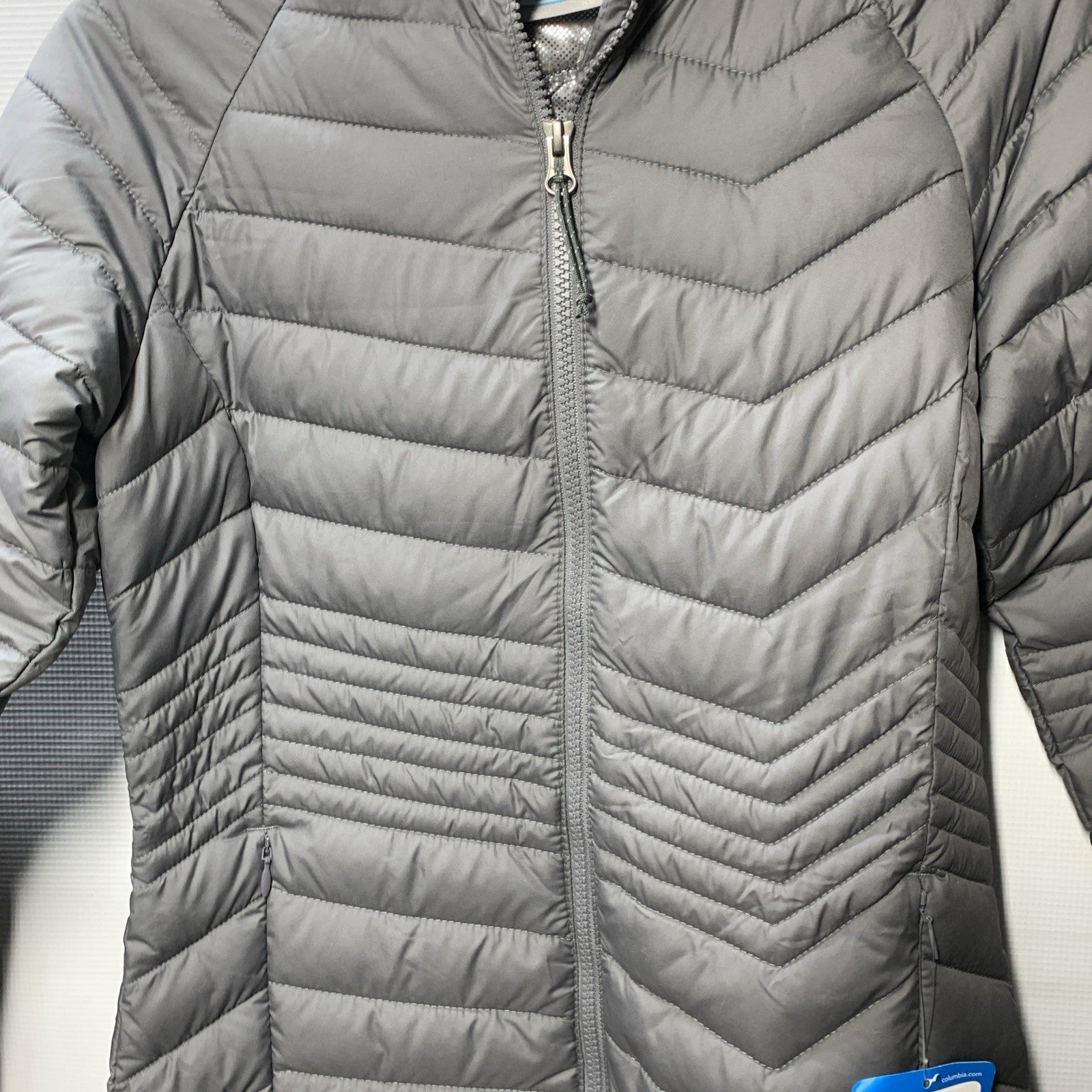 Columbia Powder Lite Mid Hooded Omni-Heat Jacket Sliver Long Puffer Coat Size XS