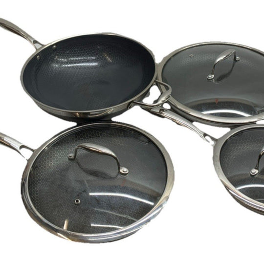 HexClad Hybrid Nonstick 7-Piece Cookware Cooking Set Pan with Lids & Wok - USED