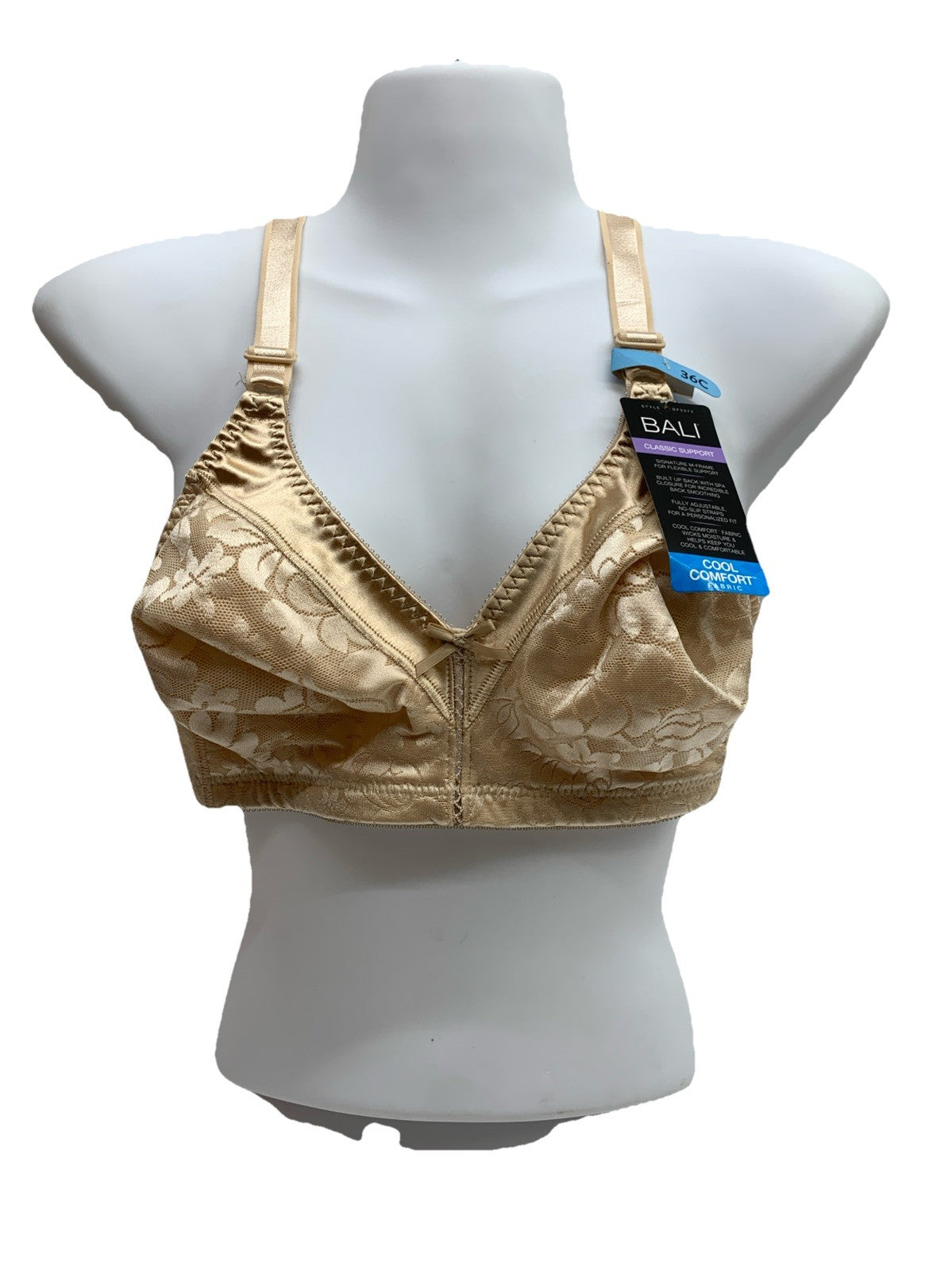 Bali Bra Womens 36C Beige Wireless Classic Support DF3372 Cool Comfort Fabric