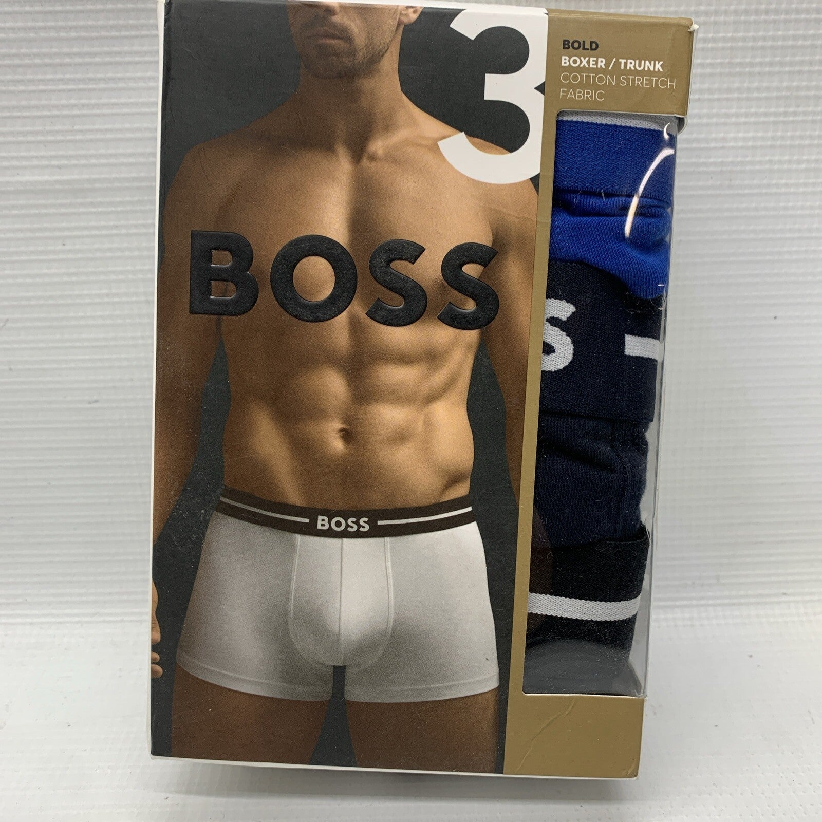 Hugo Boss Men's Bold Boxer Trunks Medium Organic Cotton Blue Navy Black - 3 Pack