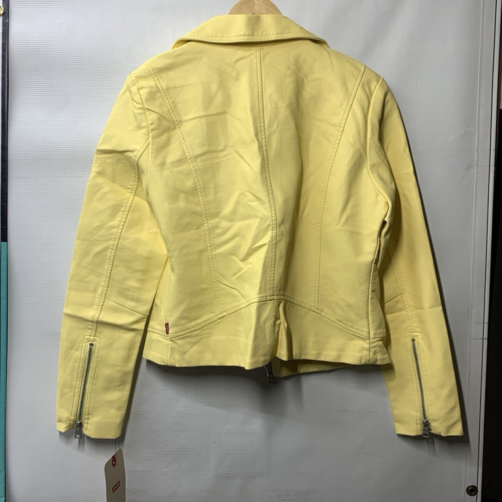 Levis Jacket Womens S Yellow Long Sleeve Moto Biker Cafe Racer Zip Coat LW1RU538