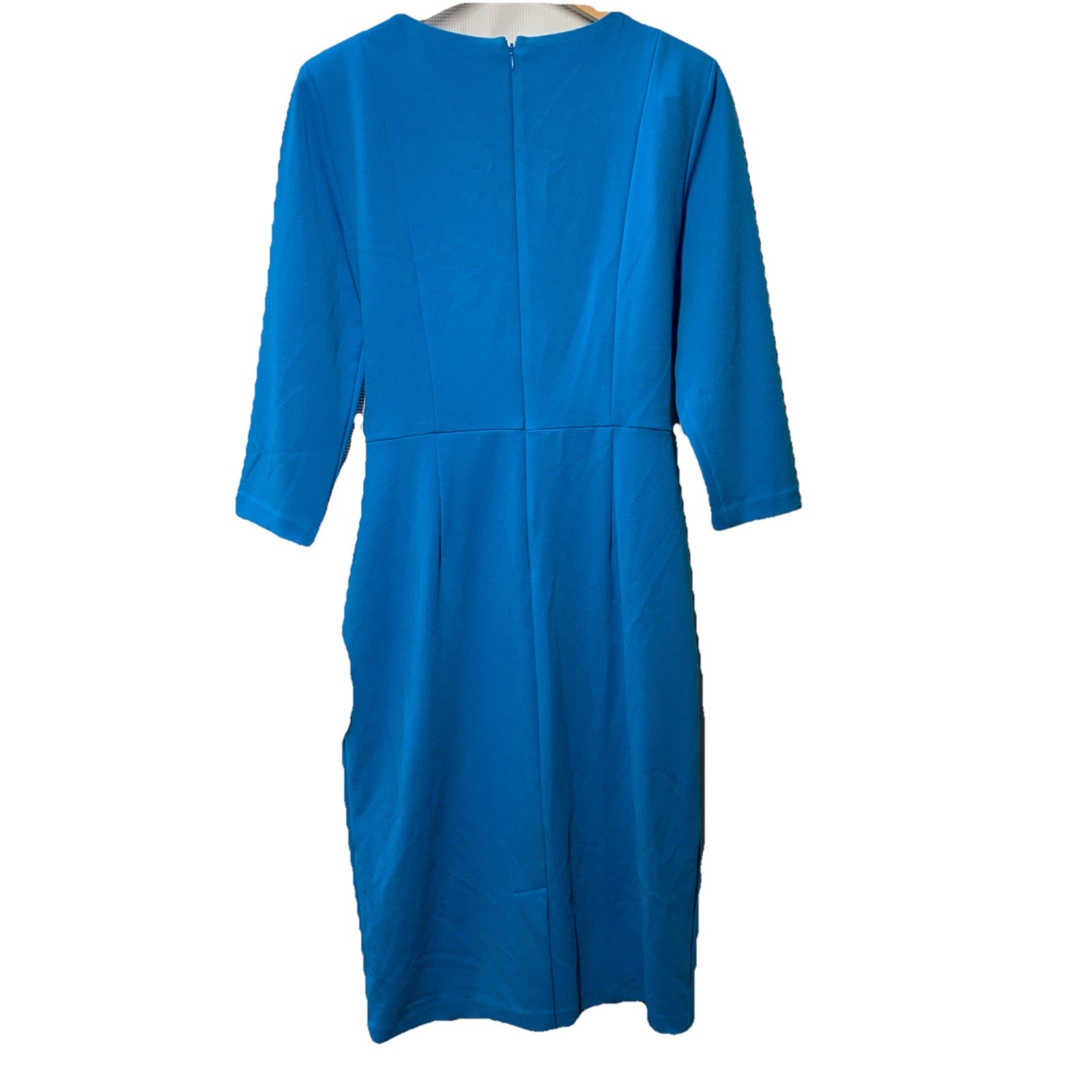 Adrianna Papell Women's Knit Crepe Tie Waist Sheath Size 10 Blue Coast Zip Back