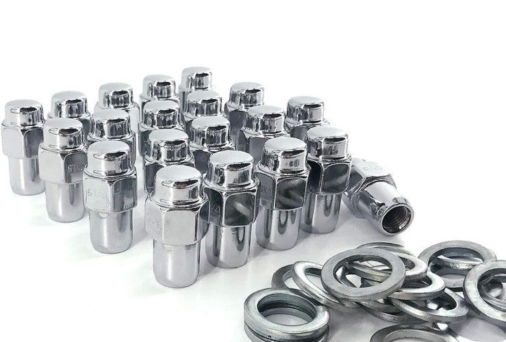 M12x1.25 Lug Nuts Chrome Closed End Lug Nuts w/20 washers Silver Chrome 20 Pack