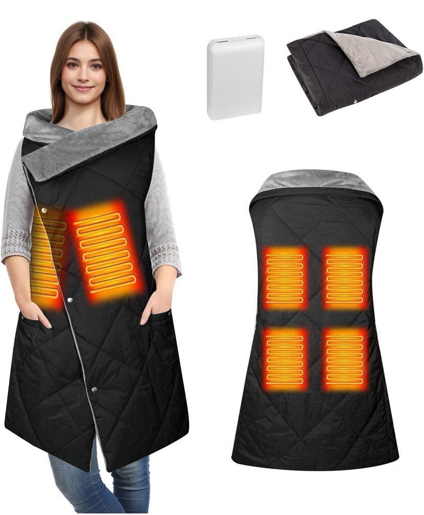 Girasol Cordless Wearable Heated Blanket, Heated Blanket Battery Included Black