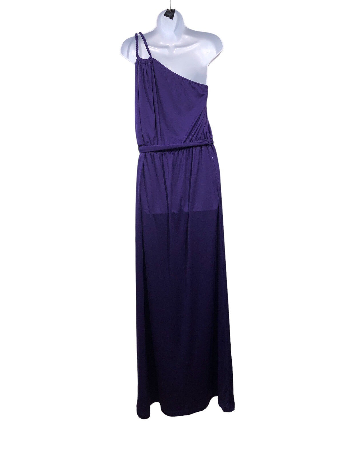 Long sleeveless one-shoulder maxi dress for women in indigo purple from The Family Flips, size XL, flowing and elegant.