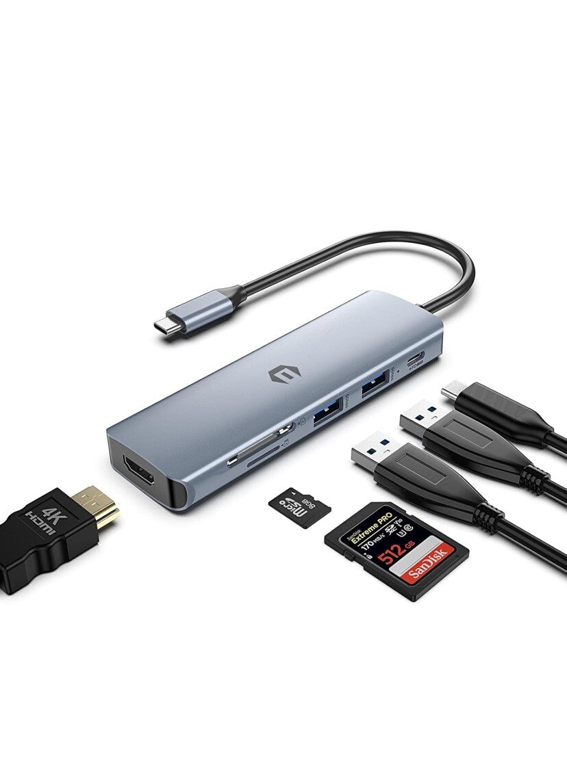 USB-C Adapter Hub - 6-in-1 Docking Station USB-C to HDMI, USB and SD/TF Readers